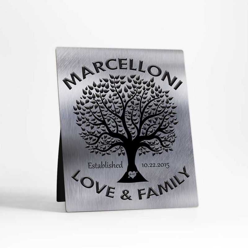 #1 Best Seller - Tin Black Tree Family Name 10th Anniversary Desktop Plaque Gift for Couple D-1213