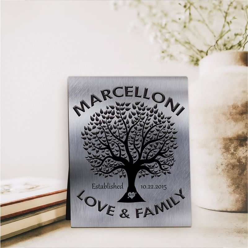#1 Best Seller - Tin Black Tree Family Name 10th Anniversary Desktop Plaque Gift for Couple D-1213
