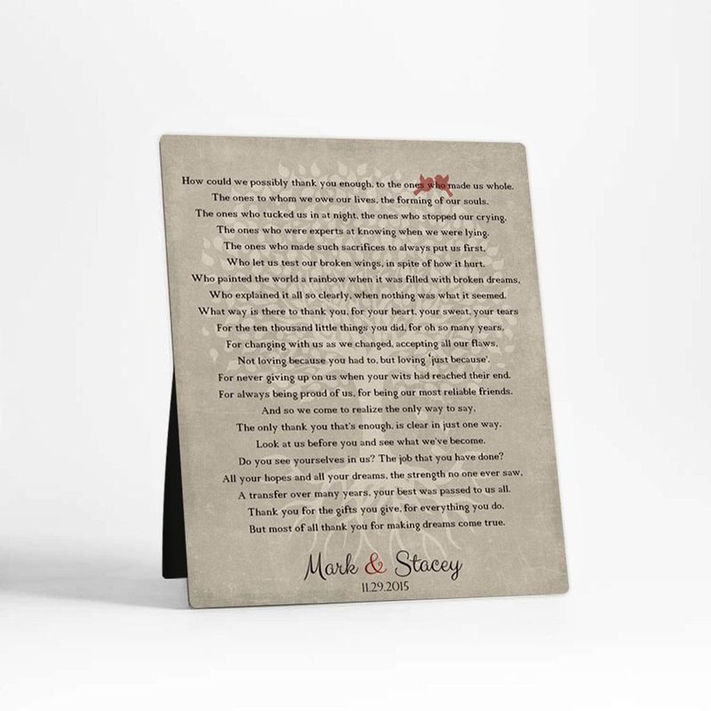 #1 Best Seller - Thank You Poem Wedding Desktop Plaque Gift for Parents D-1135