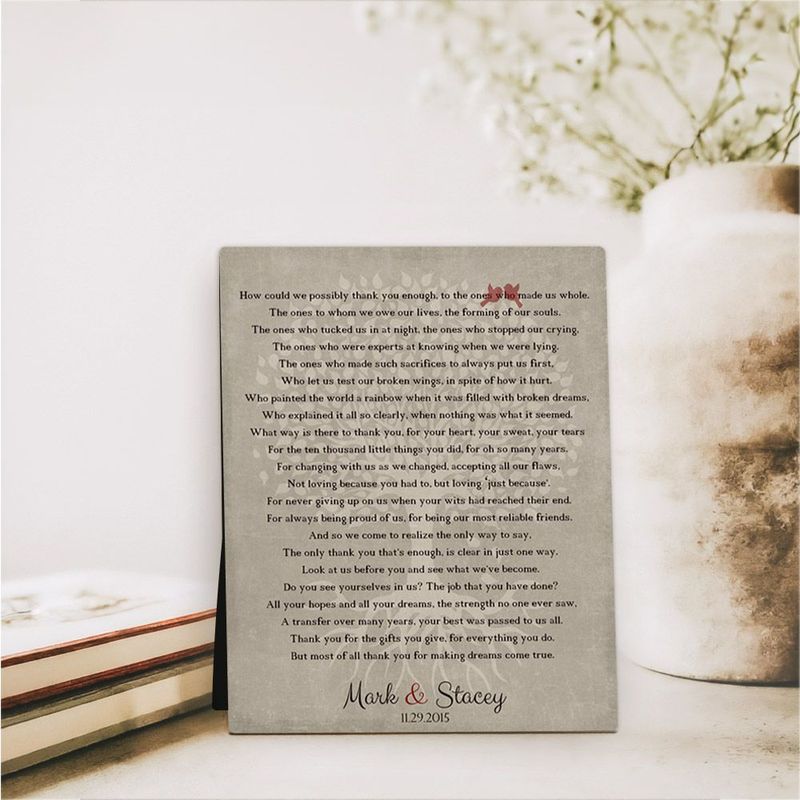 #1 Best Seller - Thank You Poem Wedding Desktop Plaque Gift for Parents D-1135