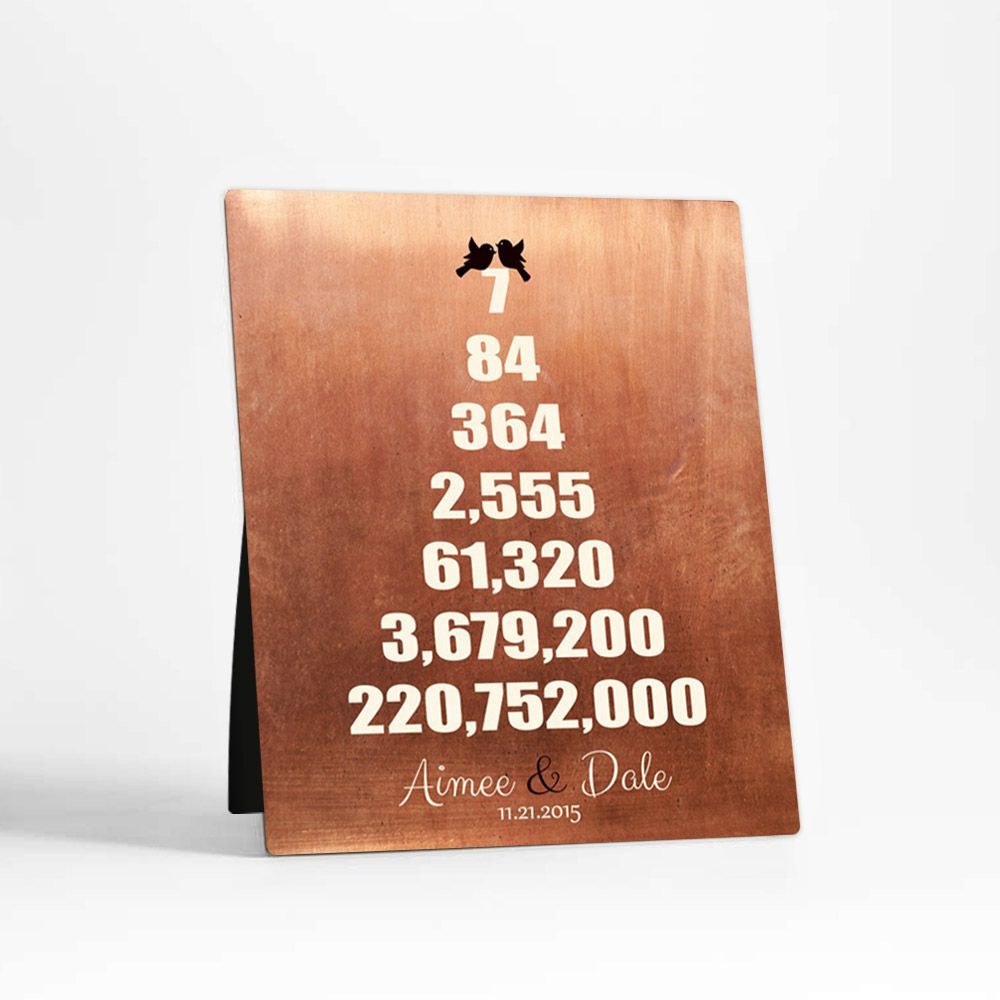 Copper Countdown Pyramid 7th Anniversary Desktop Plaque Gift for Couple D-1327