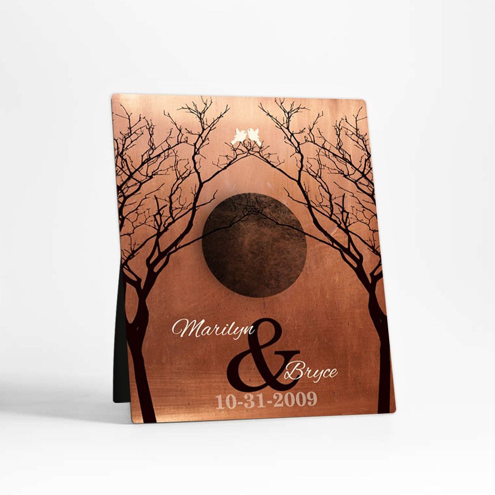 #1 Best Seller - Copper Two Dark Trees 7th Anniversary Desktop Plaque Gift for Couple D-1307