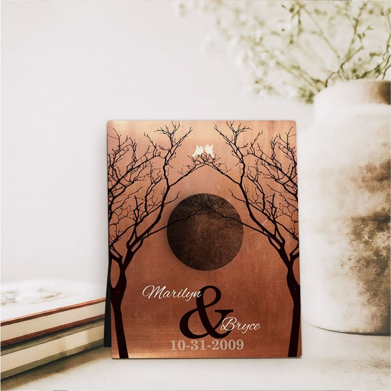 #1 Best Seller - Copper Two Dark Trees 7th Anniversary Desktop Plaque Gift for Couple D-1307