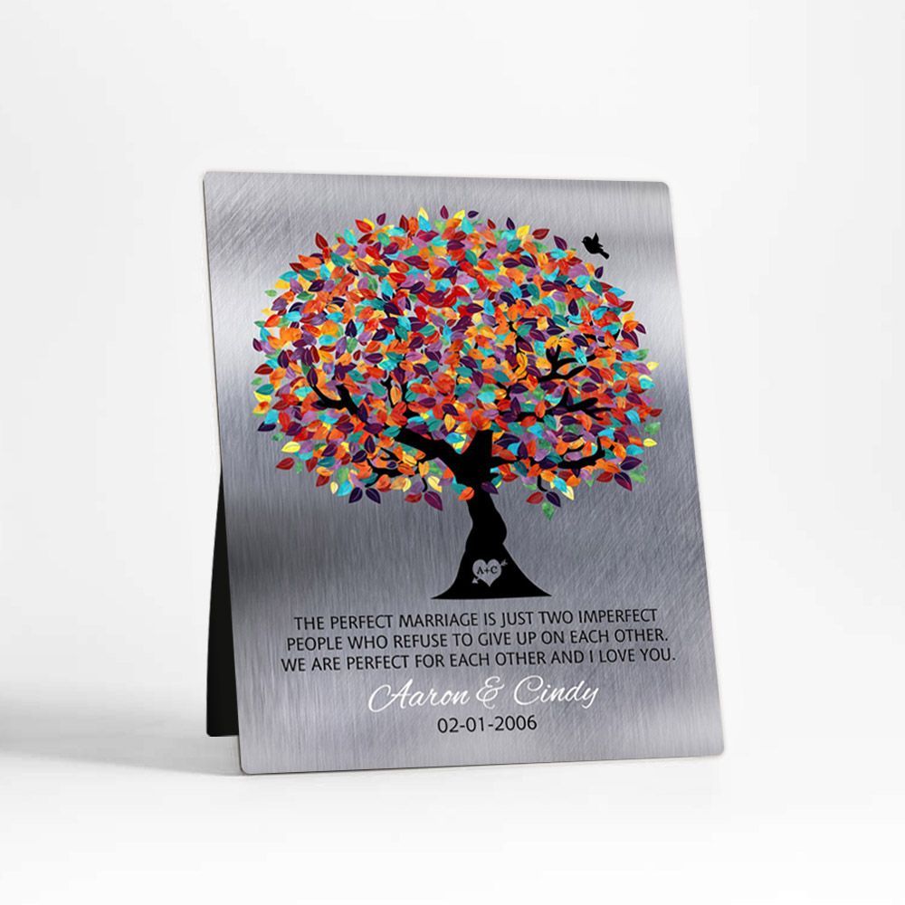 Tin Colorful Spring Tree 10th Anniversary Desktop Plaque Gift for Couple D-1208