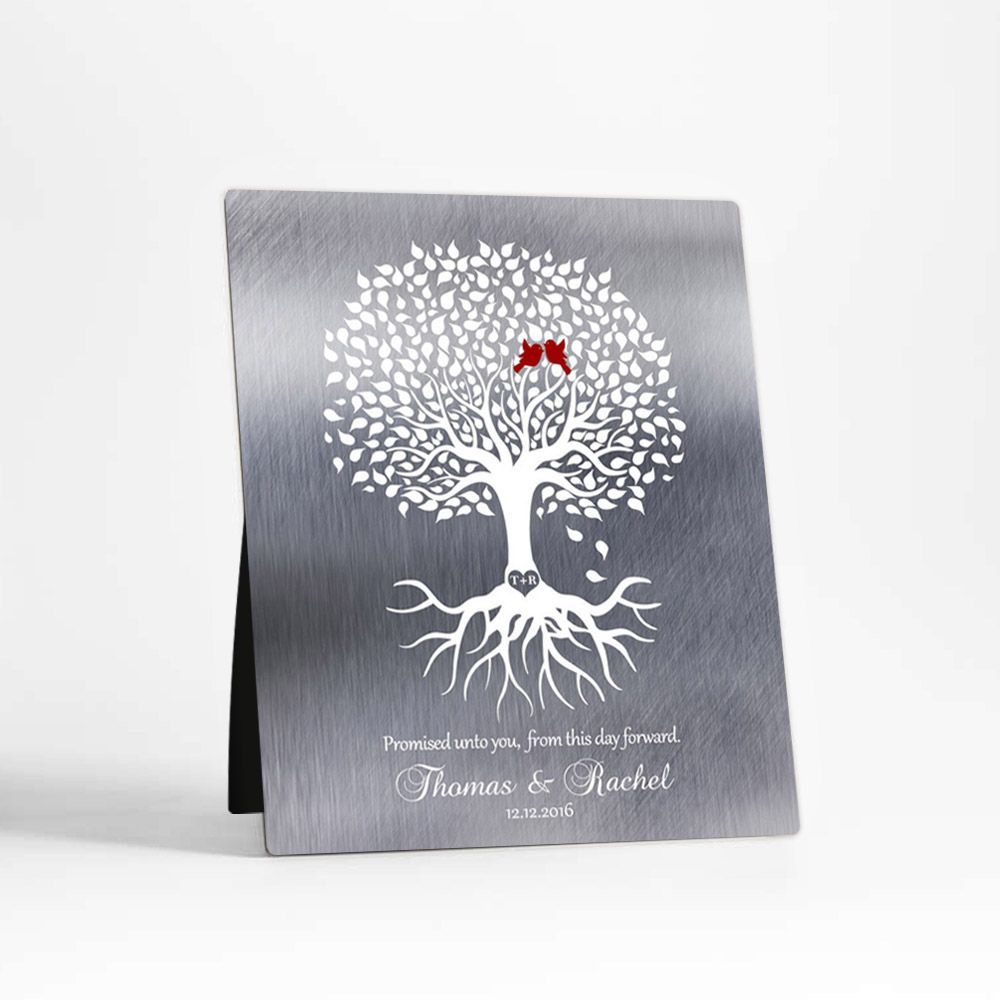 Tin White Tree with Roots Engagement Desktop Plaque Gift for Couple D-1421