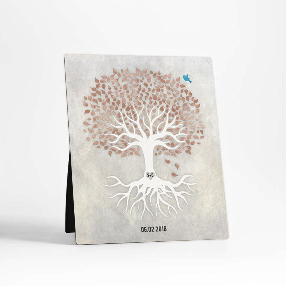 White Canopy Tree Anniversary Desktop Plaque Gift for Couple D-1530
