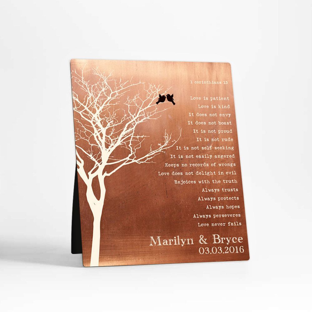 Copper White Branchy Tree 7th Anniversary Desktop Plaque Gift for Couple D-1305