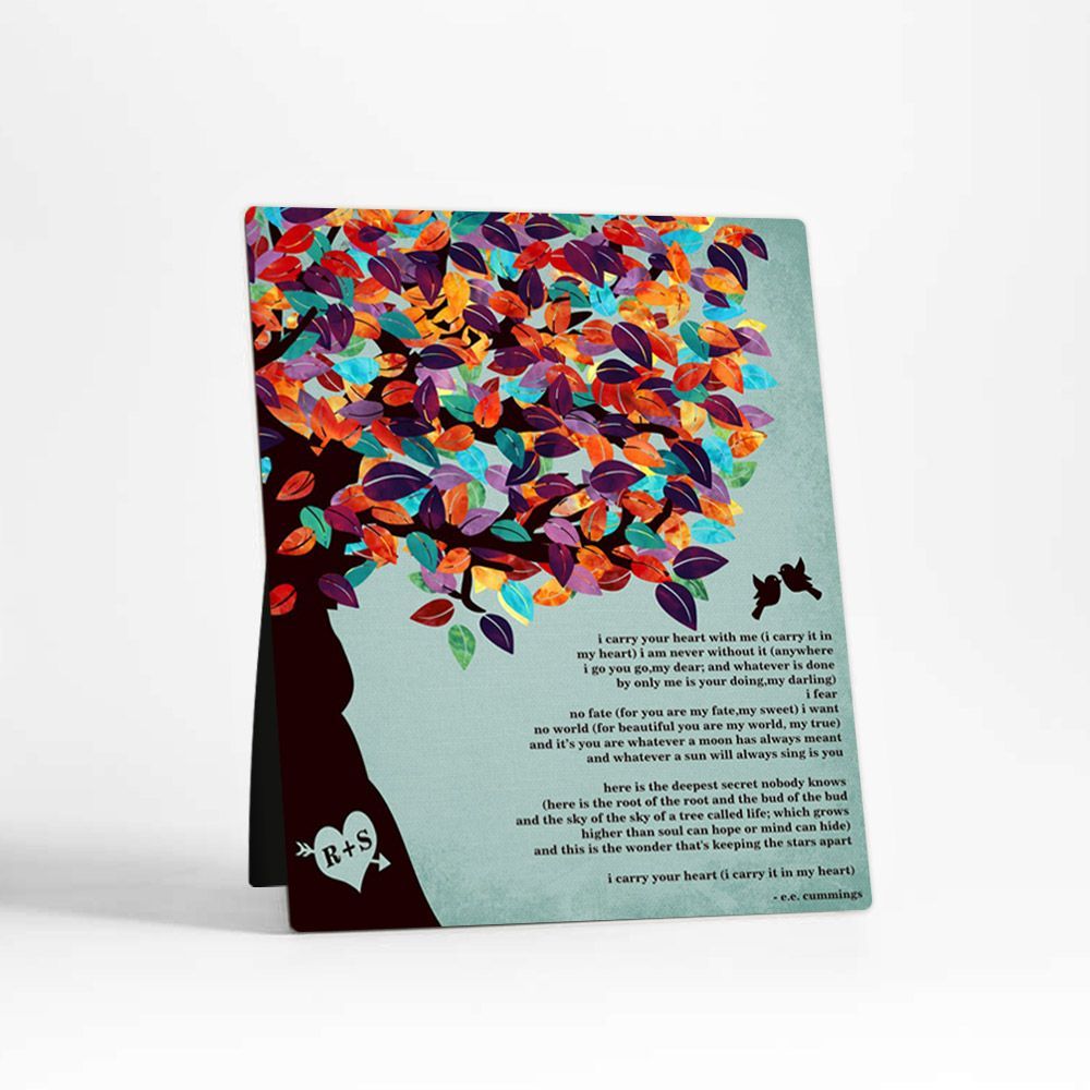 Half Spring Tree Anniversary Desktop Plaque Gift for Couple D-1263