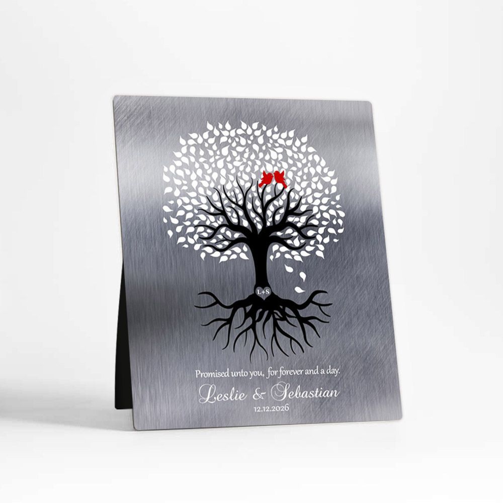 Tin White Tree with Roots Engagement Desktop Plaque Gift for Couple D-1422