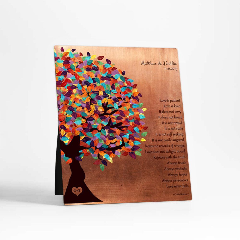 #1 Best Seller - Copper Half Spring Tree 7th Anniversary Desktop Plaque Gift for Couple D-1403