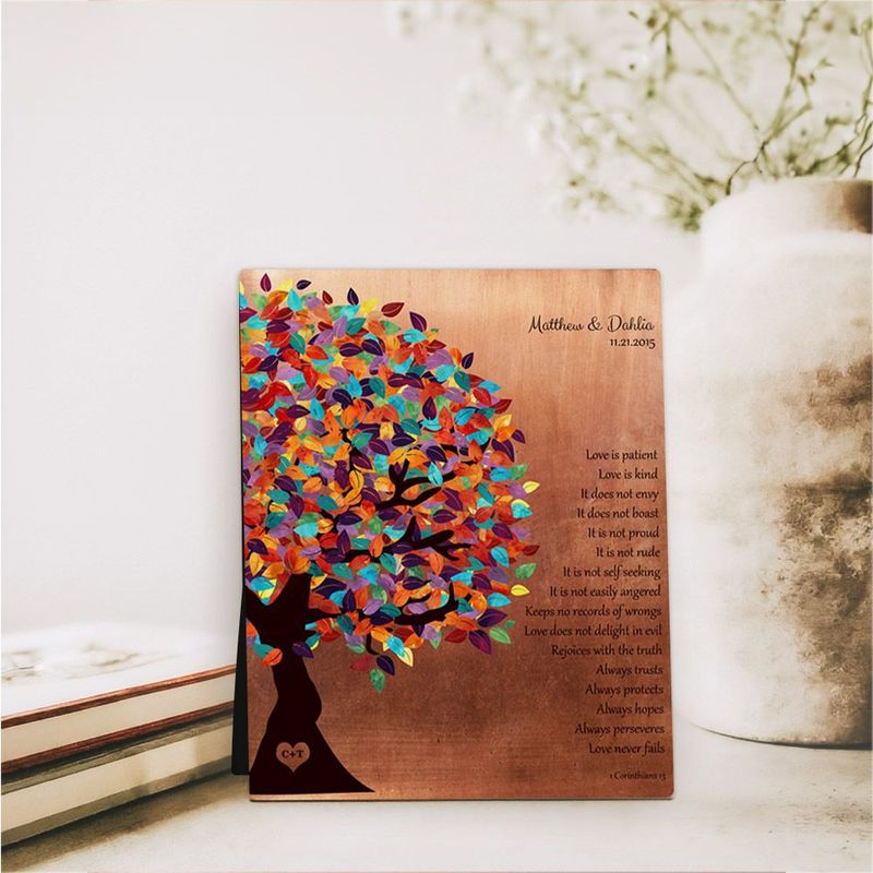 #1 Best Seller - Copper Half Spring Tree 7th Anniversary Desktop Plaque Gift for Couple D-1403