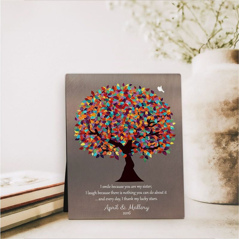 Bronze Colorful Spring Tree Family Appreciation Desktop Plaque Gift for Sister D-1395