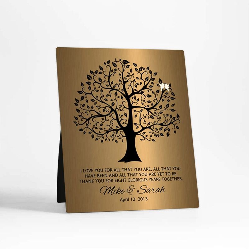 #1 Best Seller - Brass Onyx Curly Tree 8th Anniversary Desktop Plaque Gift for Couple D-1378