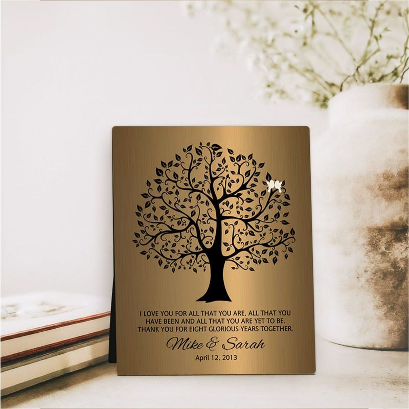#1 Best Seller - Brass Onyx Curly Tree 8th Anniversary Desktop Plaque Gift for Couple D-1378