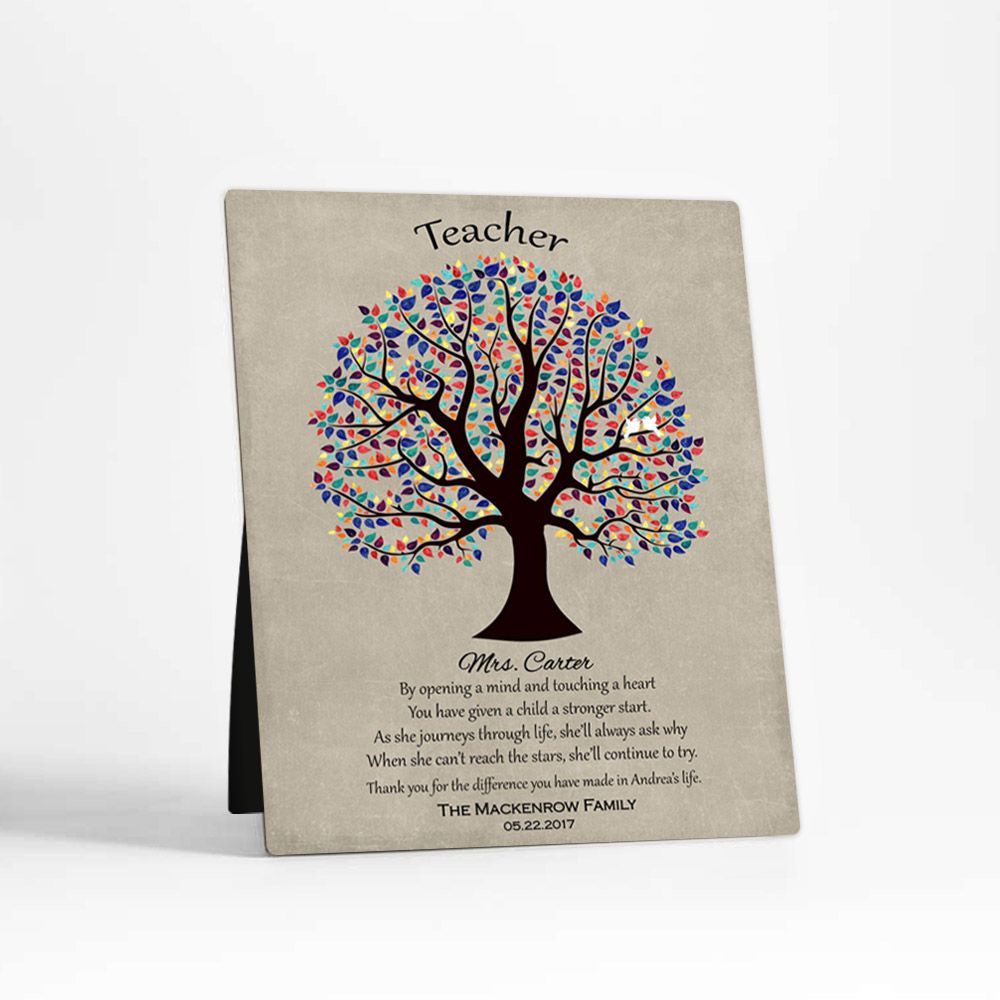 #1 Best Seller - Curly Tree Teacher Appreciation Desktop Plaque Gift for Educator D-1462