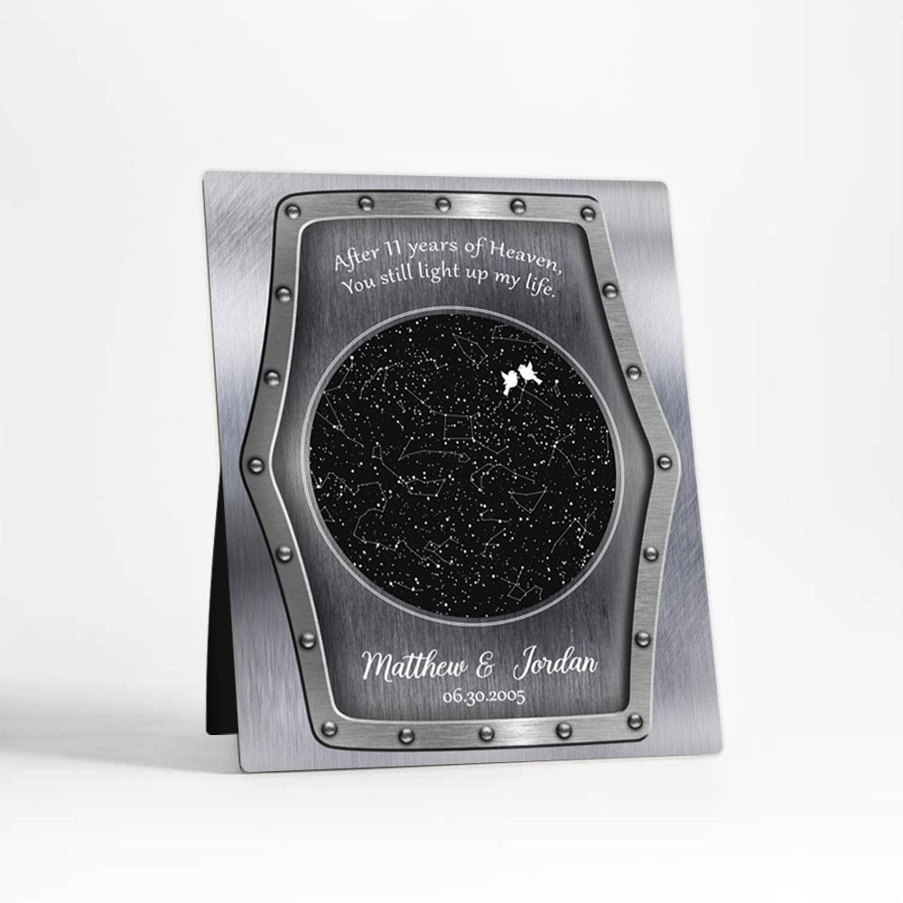 Tin Star Map 11th Anniversary Desktop Plaque Gift for Couple D-1747