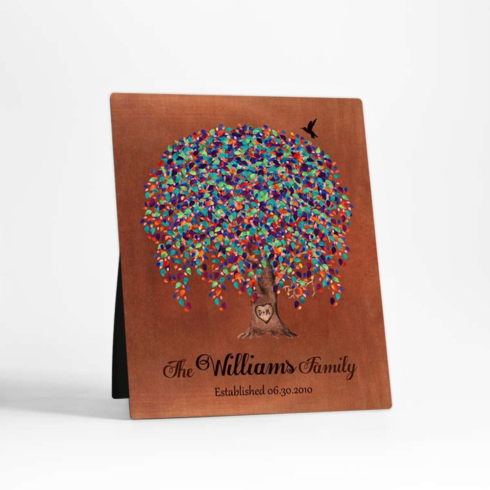 Copper Willow Tree 7th Anniversary Desktop Plaque Gift for Couple D-1515