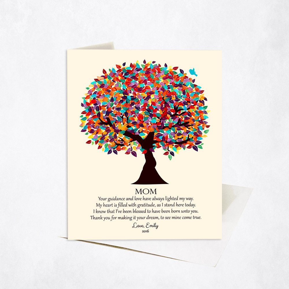 Colorful Spring Tree Family Stationery Card For Mom C-1427