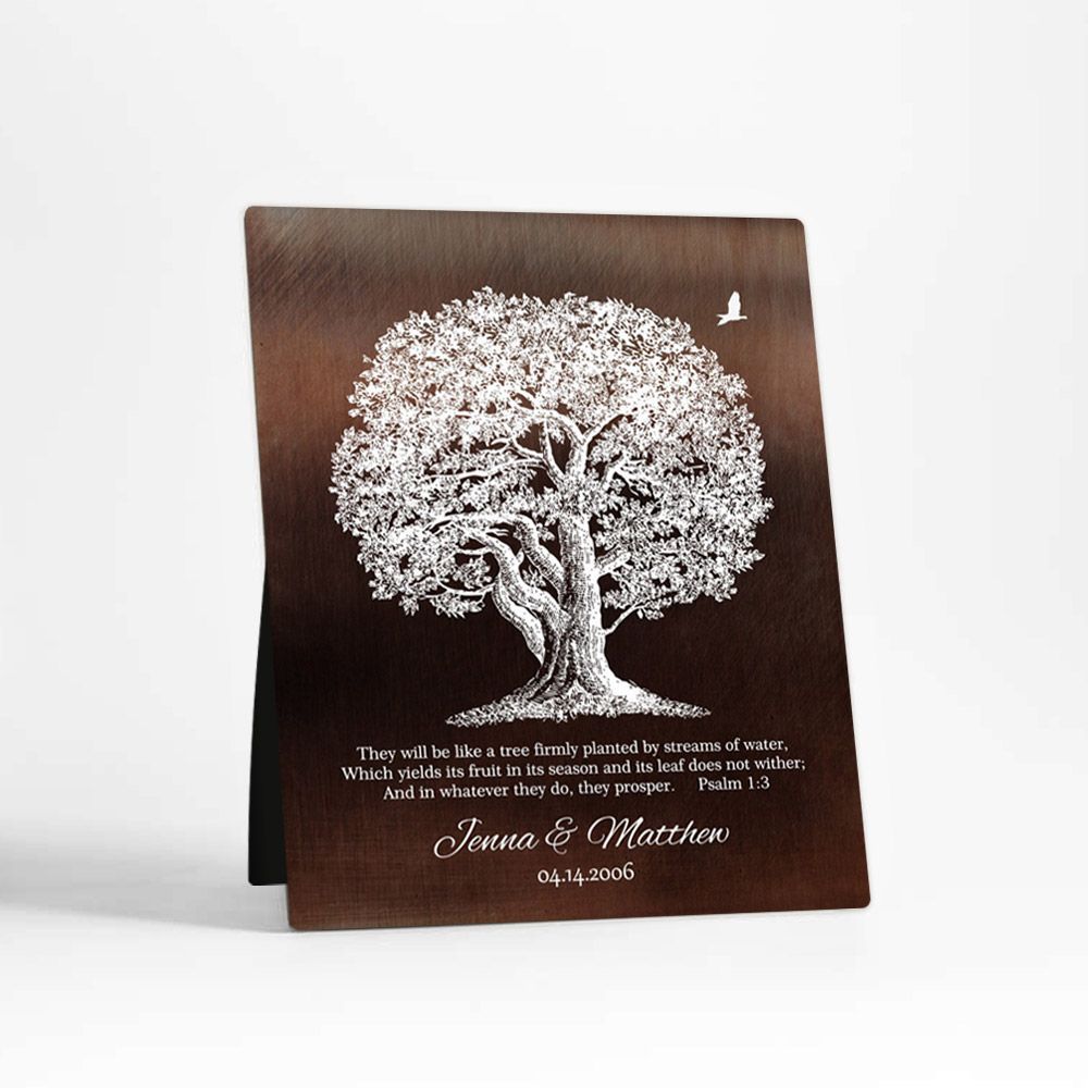 Bronze Oak Tree 8th Anniversary Desktop Plaque Gift for Couple D-1414