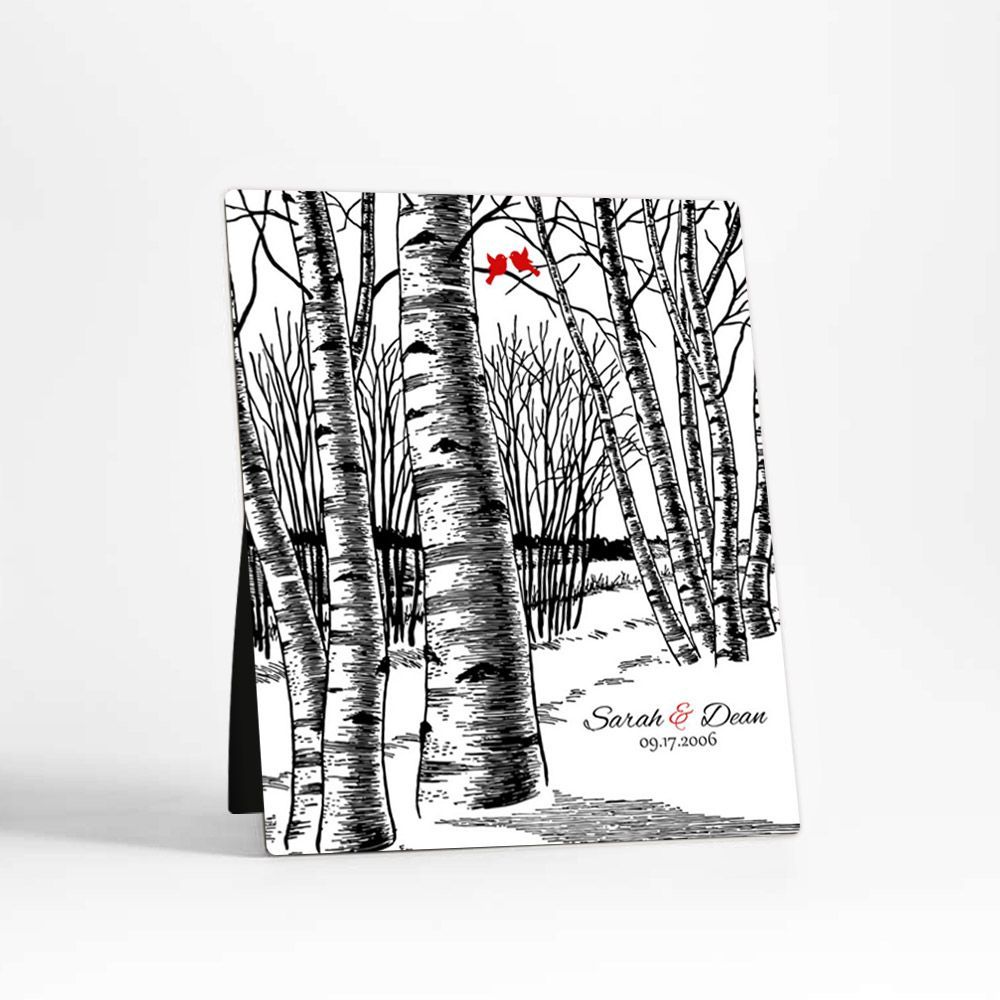 Birch Tree Forest 10th Anniversary Desktop Plaque Gift for Couple D-1399