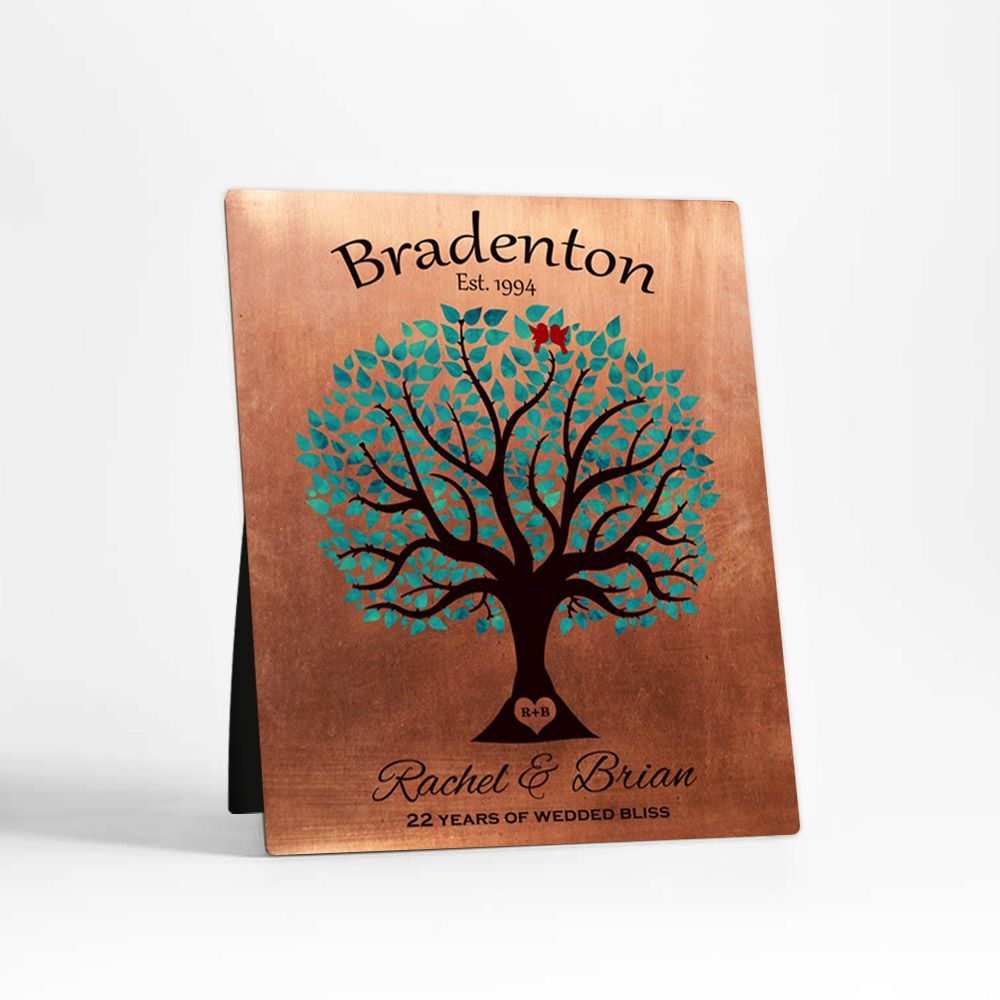 Copper Turquoise Tree 7th Anniversary Desktop Plaque Gift for Couple D-1385
