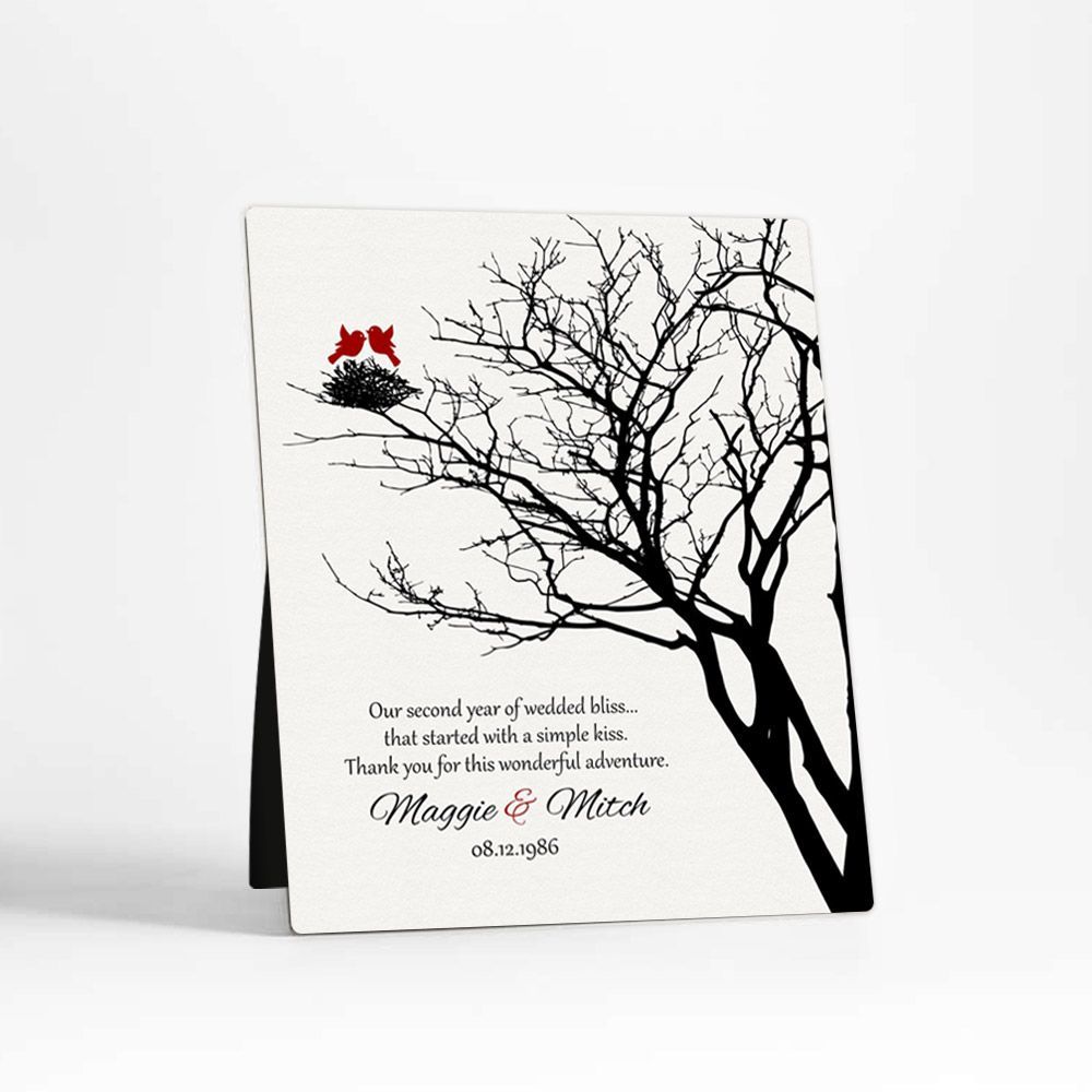 #1 Best Seller - Branchy Tree with Nest 2nd Anniversary Desktop Plaque Gift for Couple D-1365