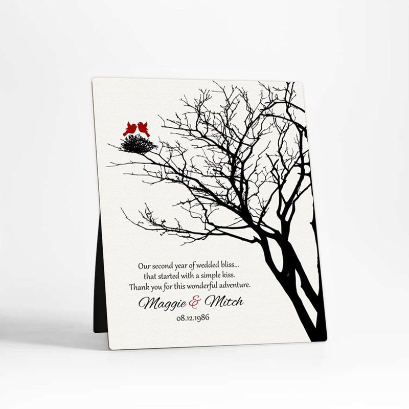 #1 Best Seller - Branchy Tree with Nest 2nd Anniversary Desktop Plaque Gift for Couple D-1365