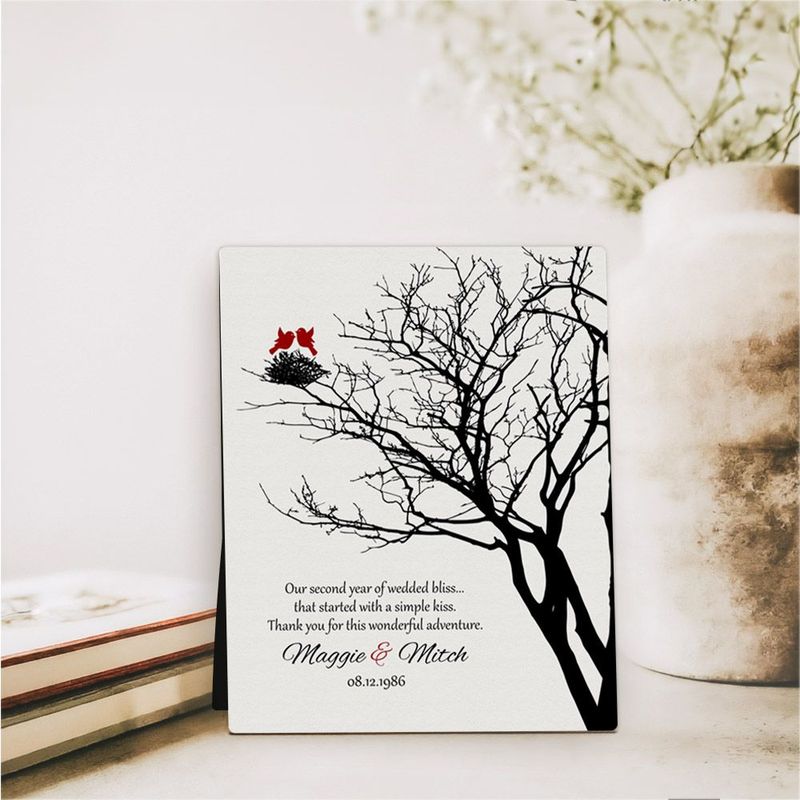 #1 Best Seller - Branchy Tree with Nest 2nd Anniversary Desktop Plaque Gift for Couple D-1365