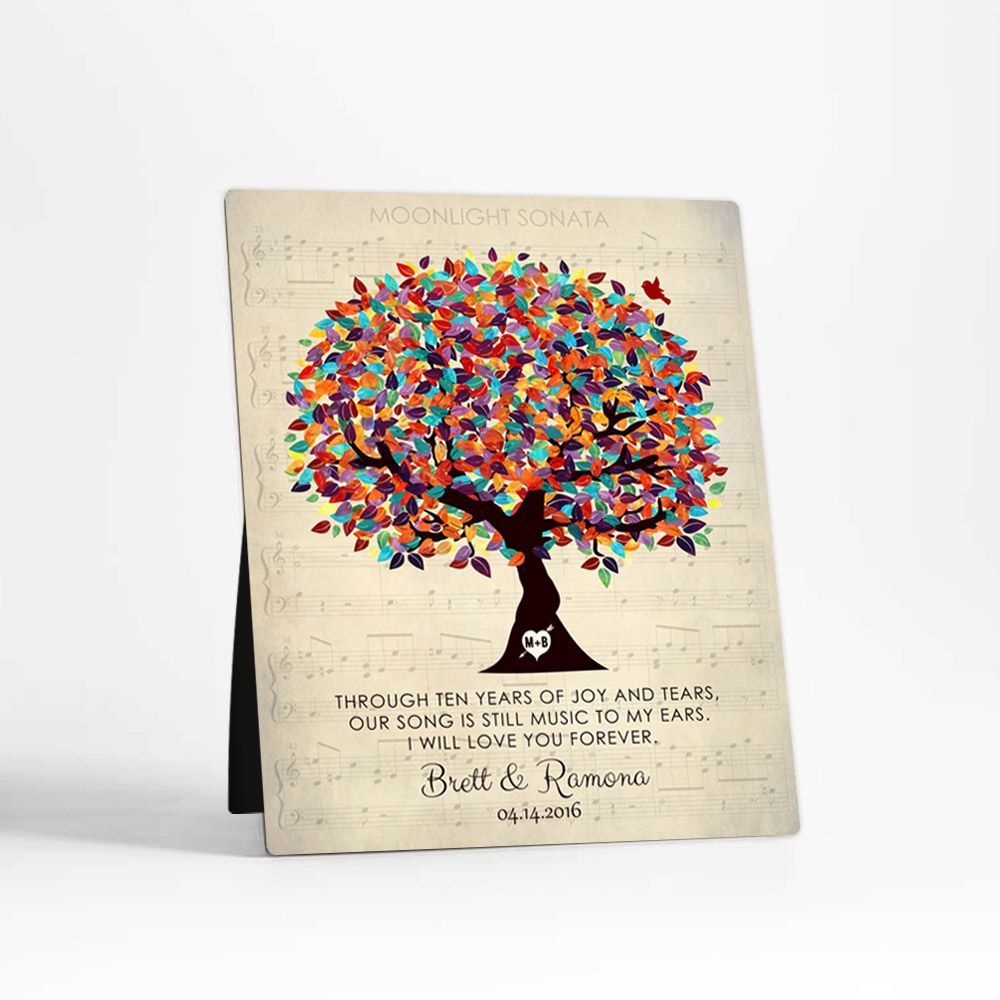 Spring Tree and Sheet Music 10th Anniversary Desktop Plaque Gift for Couple D-1335