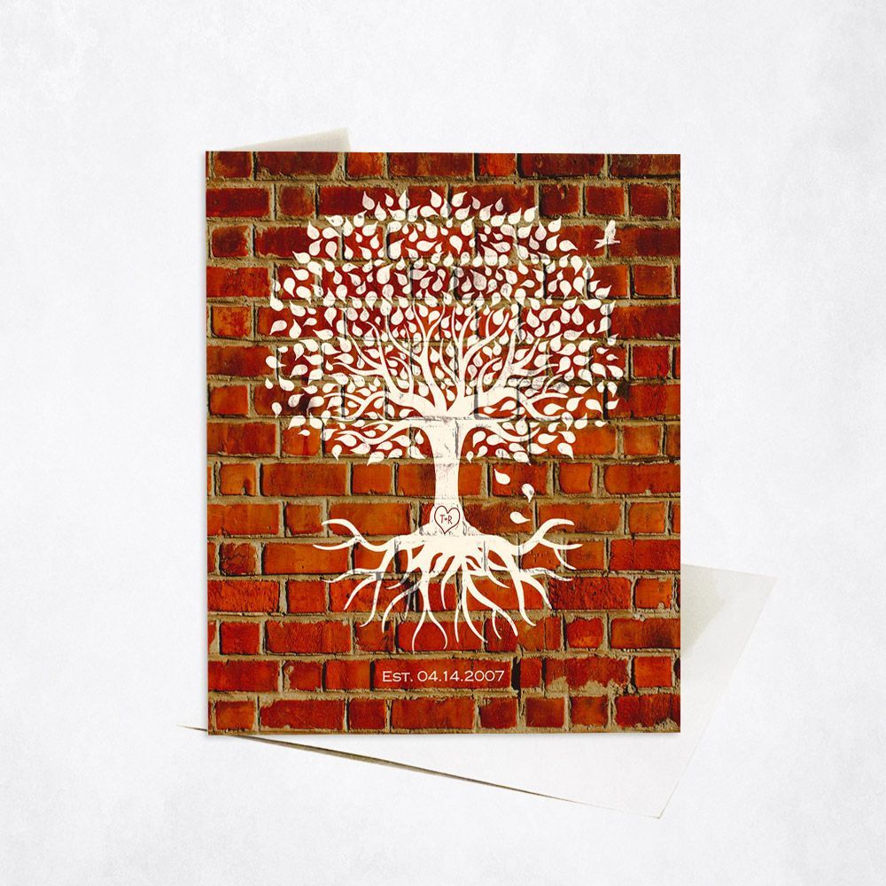 Brick Tree with Roots 8th Anniversary Card Gift for Couple C-1382