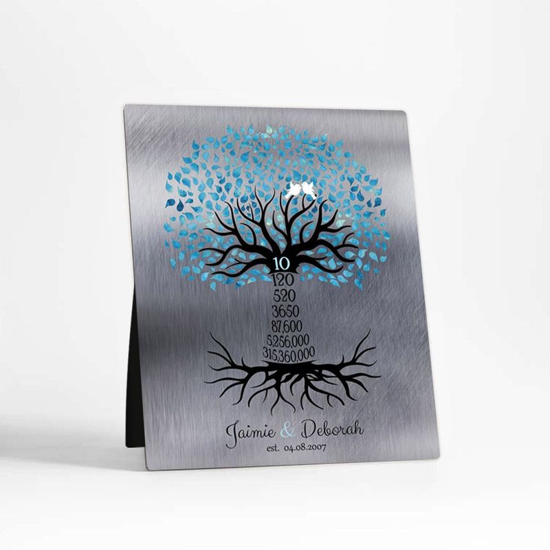#1 Best Seller - Tin Countdown Tree 10th Anniversary Desktop Plaque Gift for Couple D-1440