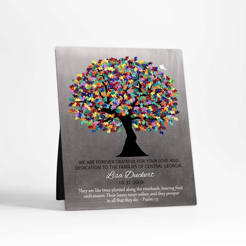 Tin Autism Puzzle Leaf Tree Teacher Appreciation Desktop Plaque Gift for Educator D-1498