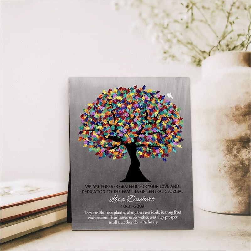 Tin Autism Puzzle Leaf Tree Teacher Appreciation Desktop Plaque Gift for Educator D-1498