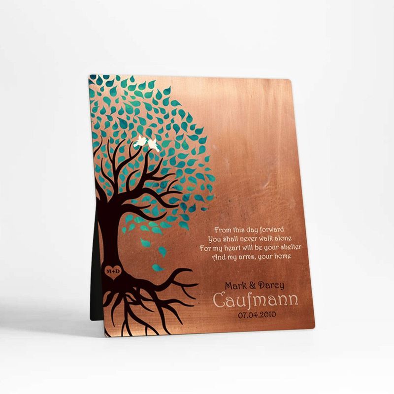 Copper Half Turquoise Tree Engagement Desktop Plaque Gift for Fiancé D-1455