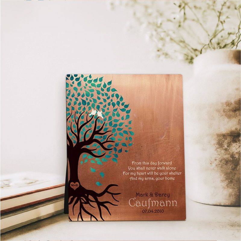 Copper Half Turquoise Tree Engagement Desktop Plaque Gift for Fiancé D-1455