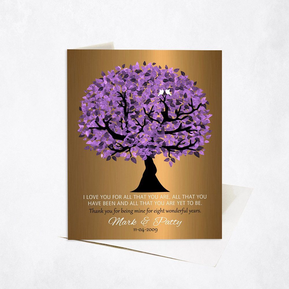 Brass Purple Tree 8th Anniversary Card Gift for Couple C-1481