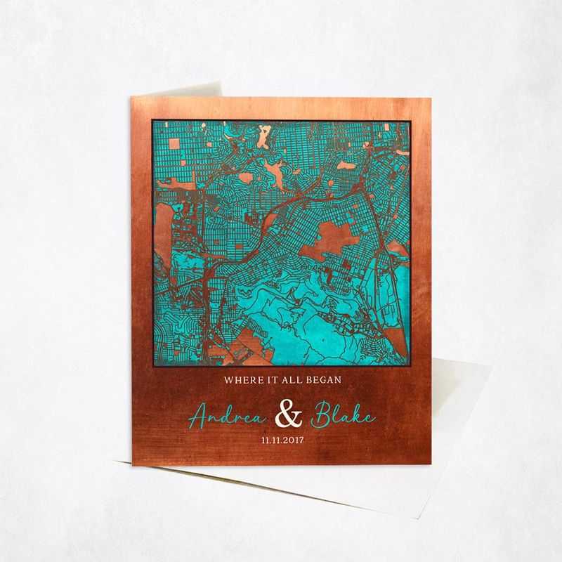 #1 Best Seller - Copper City Map 7th Anniversary Card Gift for Couple C-1584