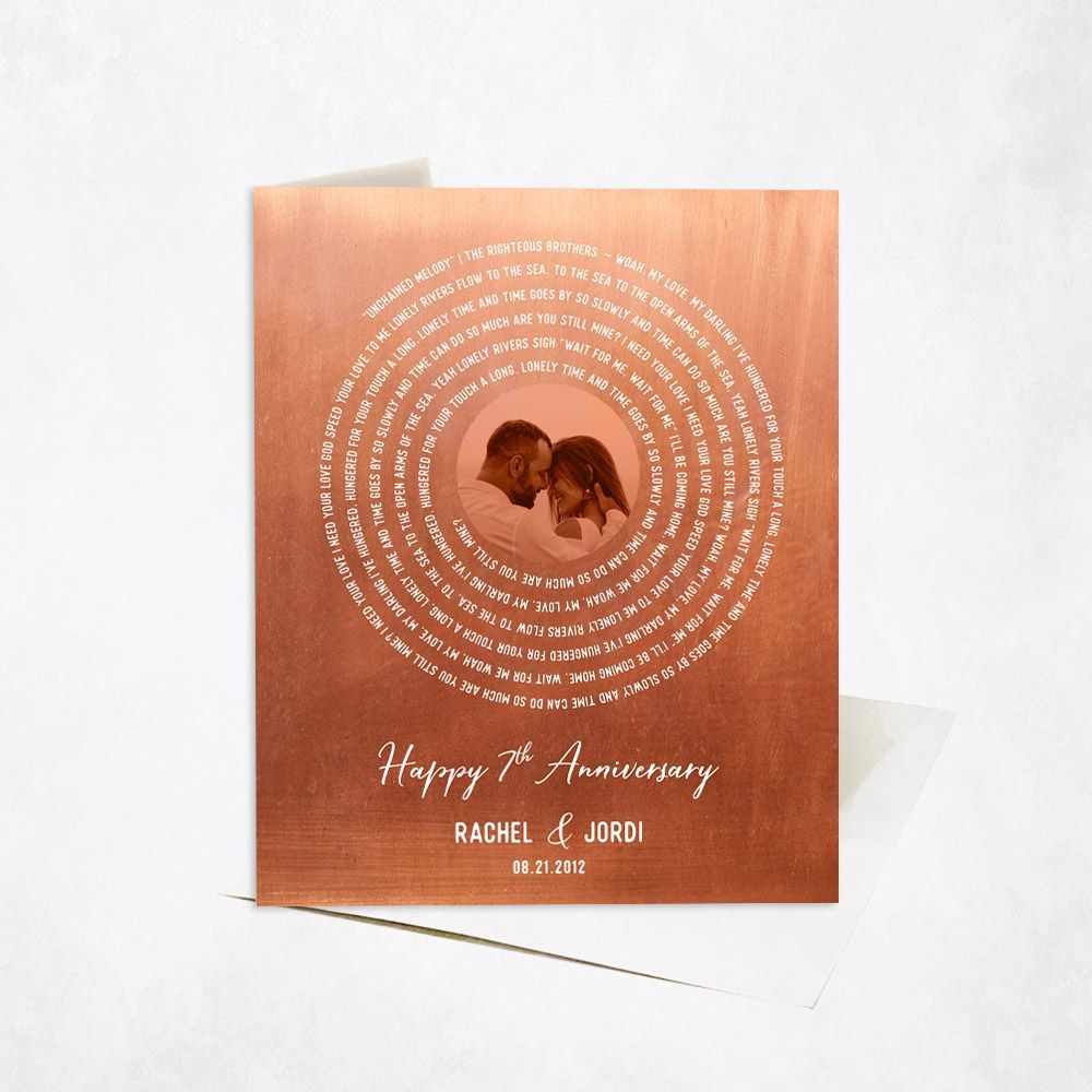 Copper Our Song Lyrics 7th Anniversary Card Gift for Couple C-1908