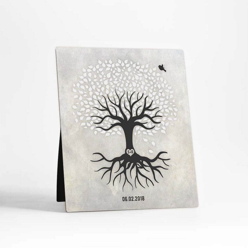 White Canopy Tree Anniversary Desktop Plaque Gift for Couple D-1529
