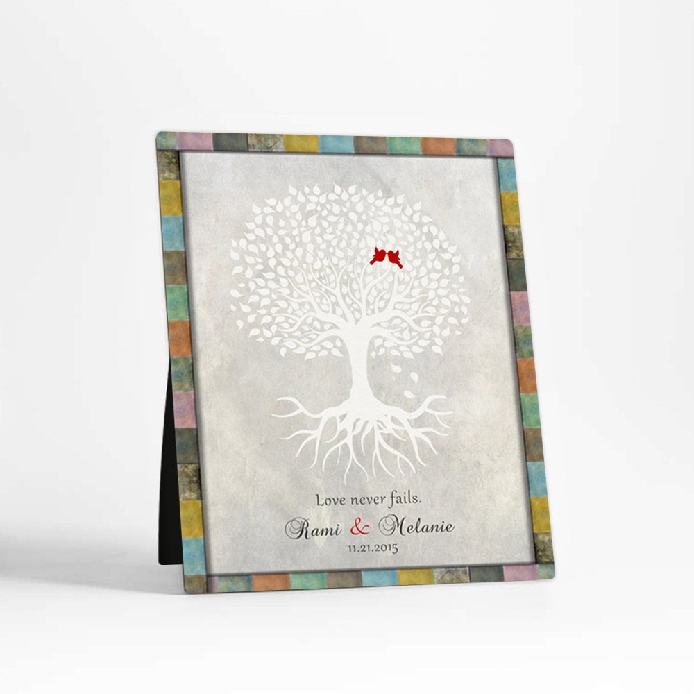 White Tree with Roots Anniversary Desktop Plaque Gift for Couple D-1524