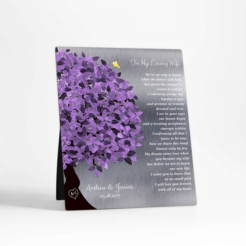 #1 Best Seller - Tin Half Purple Tree Wedding Desktop Plaque Gift for Bride And Groom D-1490