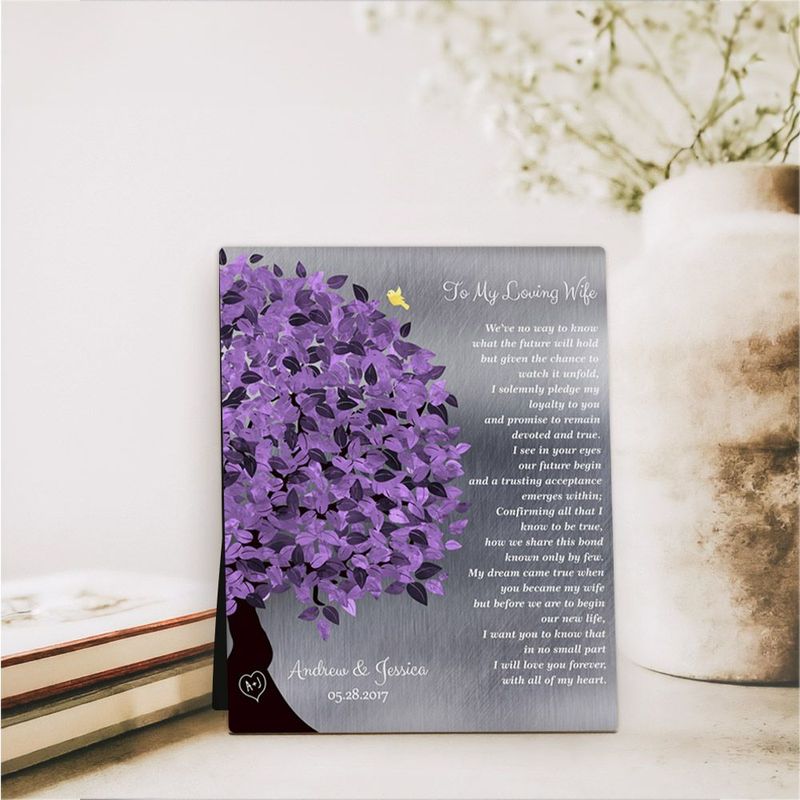 #1 Best Seller - Tin Half Purple Tree Wedding Desktop Plaque Gift for Bride And Groom D-1490