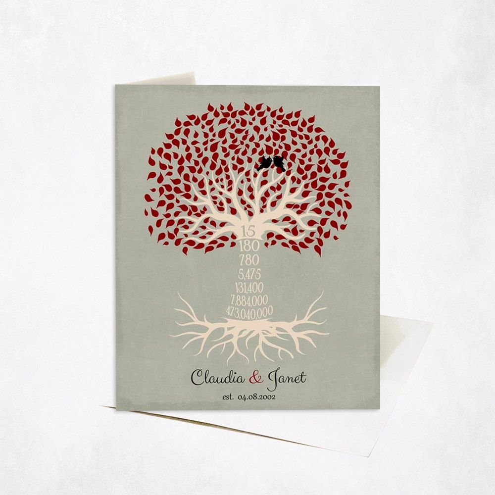 Countdown Tree 15th Anniversary Card Gift for Couple C-1445