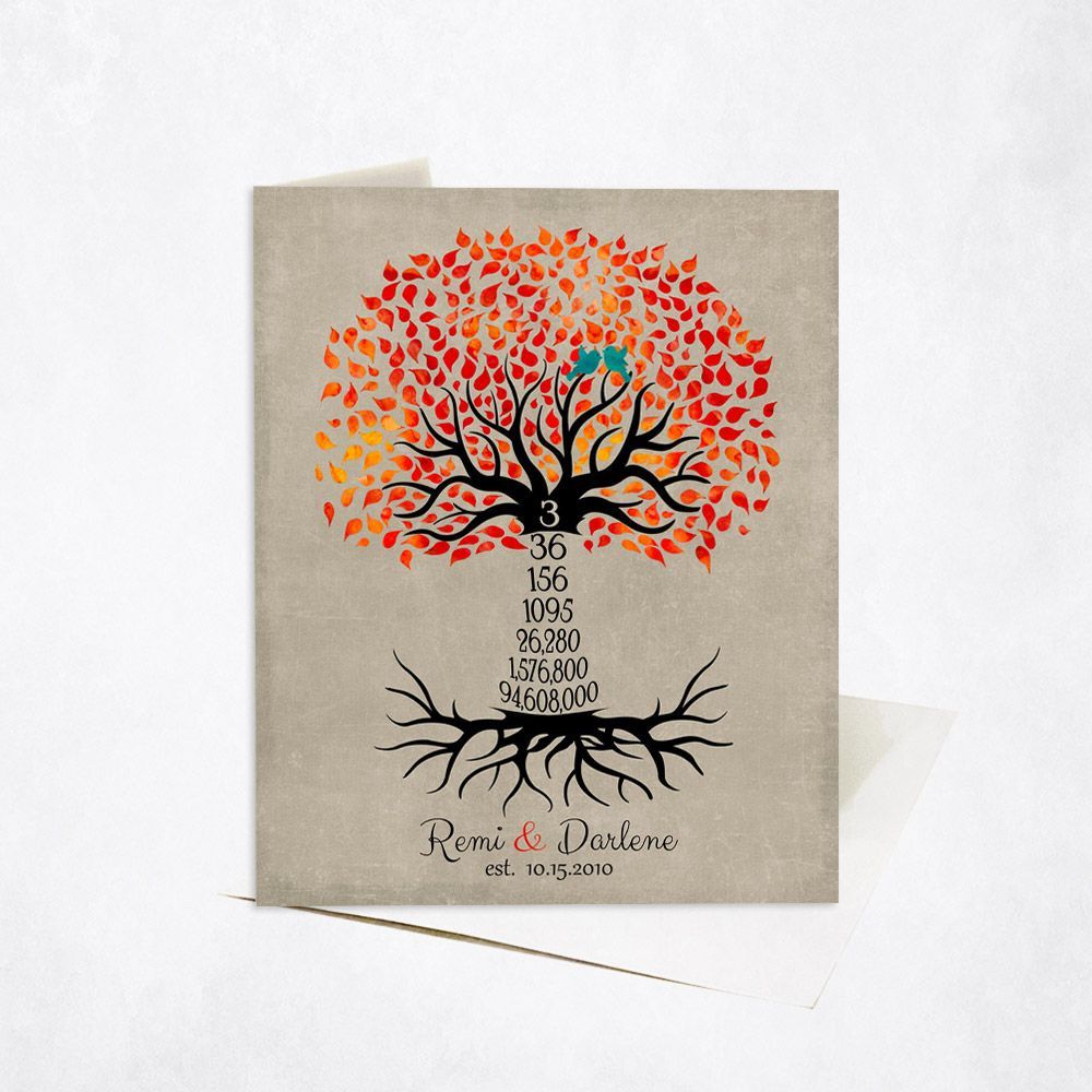 Countdown Tree 3rd Anniversary Card Gift for Couple C-1432