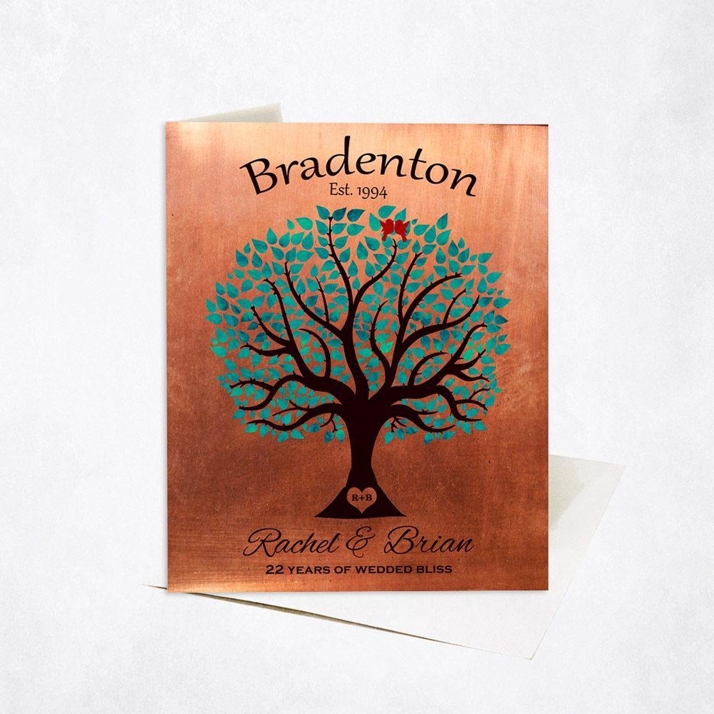 Copper Turquoise Tree 7th Anniversary Card Gift for Couple C-1385