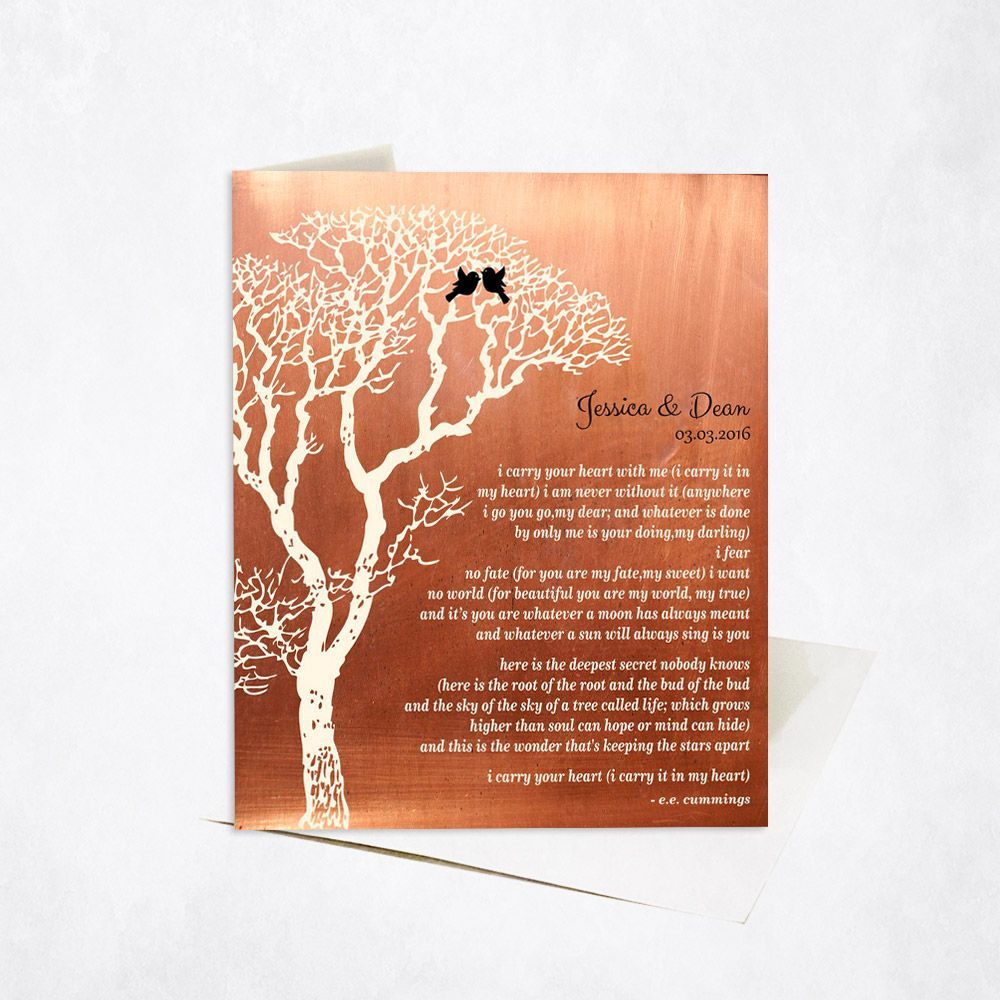 Copper Bare Tree 7th Anniversary Card Gift for Couple C-1300