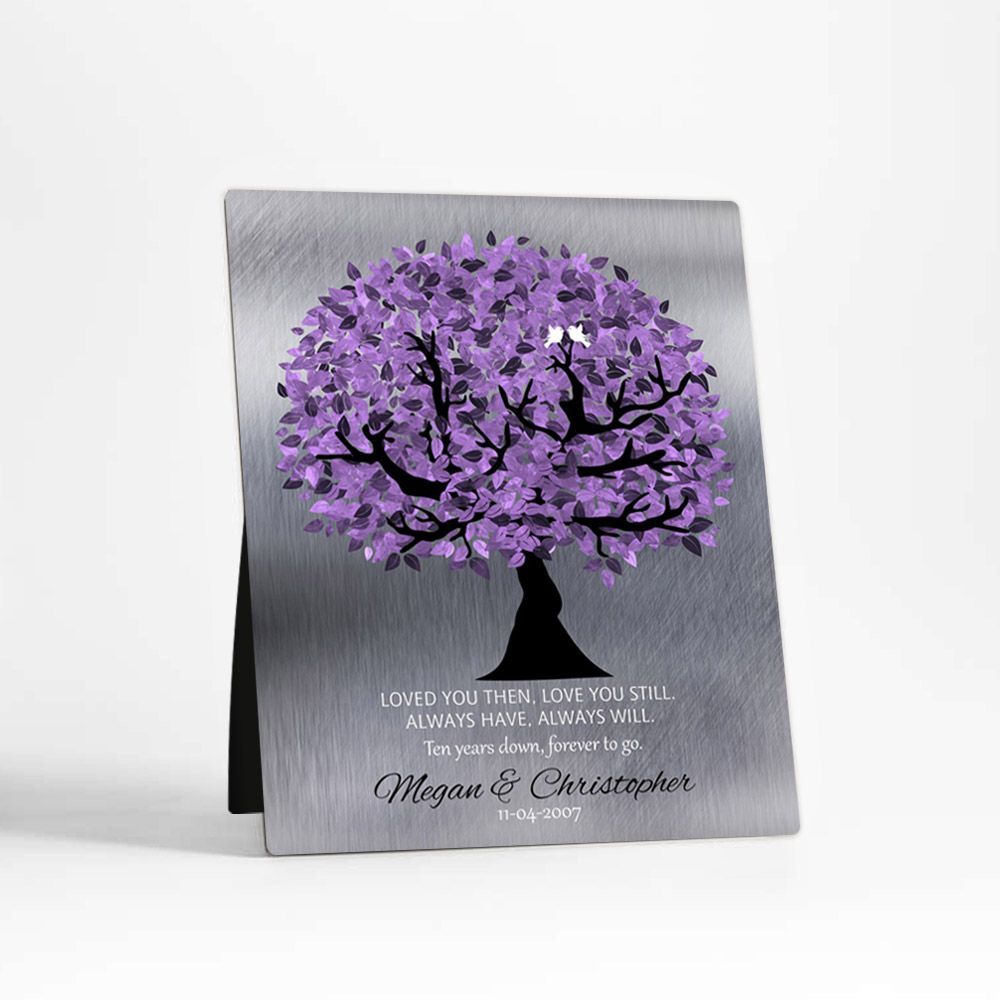 Tin Purple Tree 10th Anniversary Desktop Plaque Gift for Couple D-1480