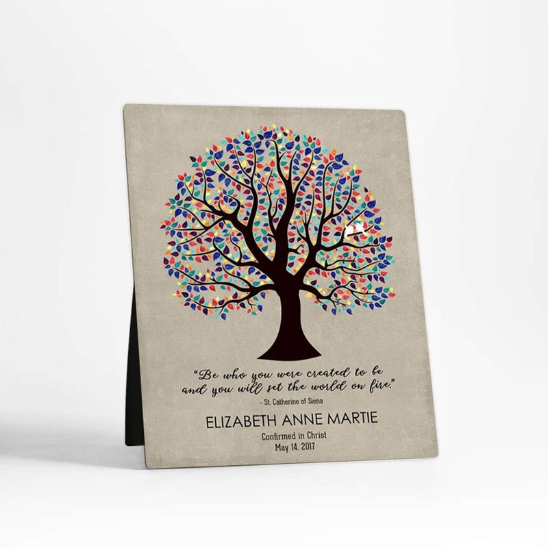 #1 Best Seller - Curly Tree Faith Milestone Desktop Plaque Gift for Godchild D-1458