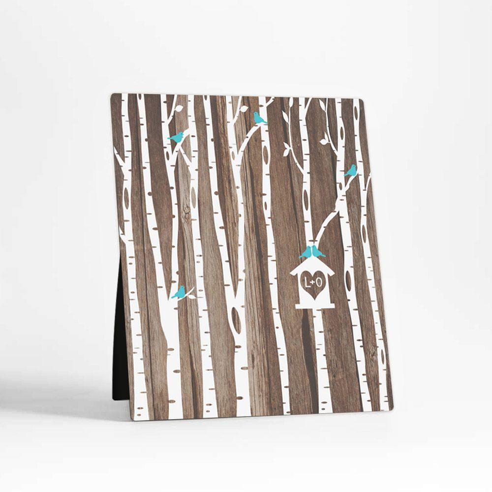 Wood Birch Trees 5th Anniversary Desktop Plaque Gift for Couple D-1729