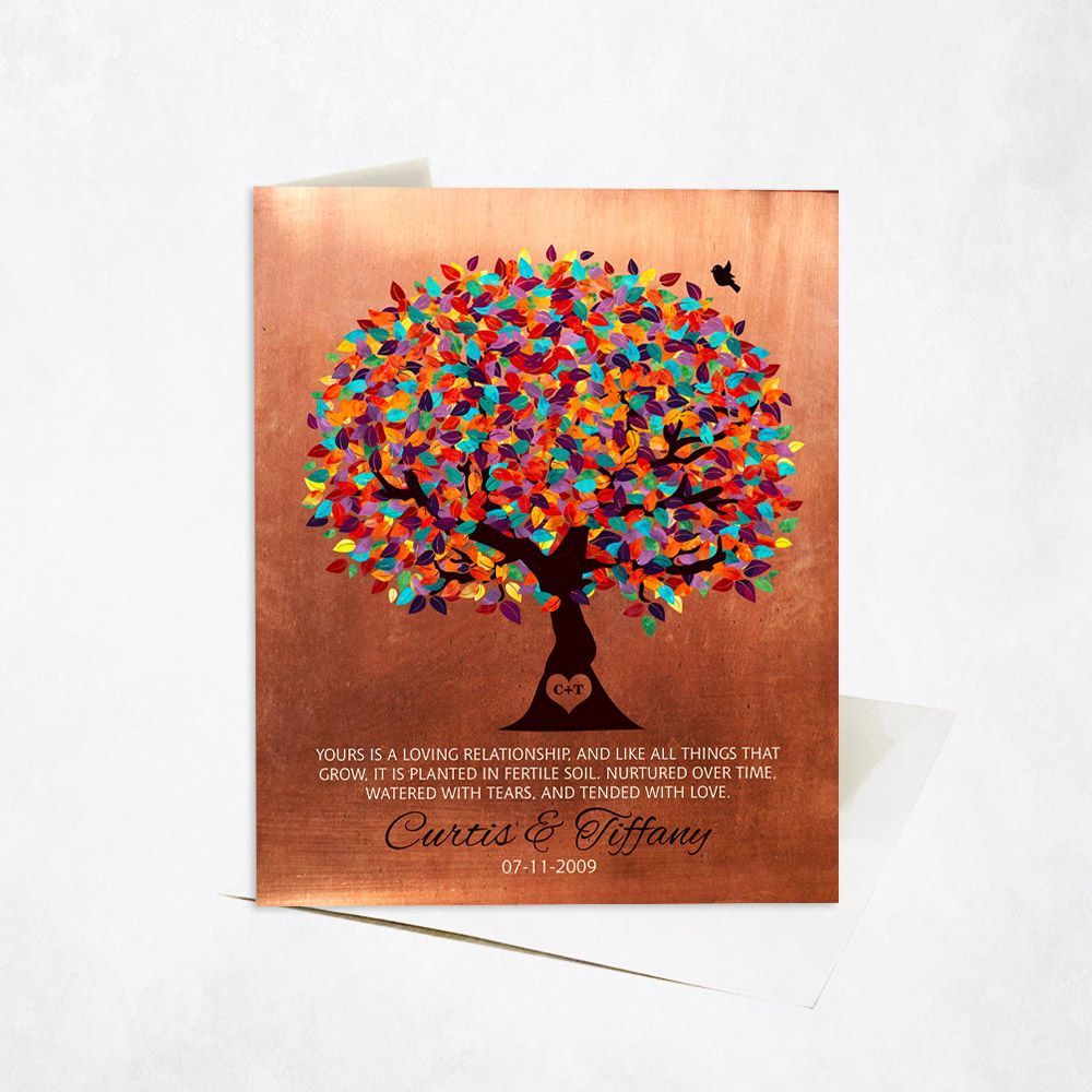 Copper Colorful Spring Tree 7th Anniversary Card Gift for Couple C-1401